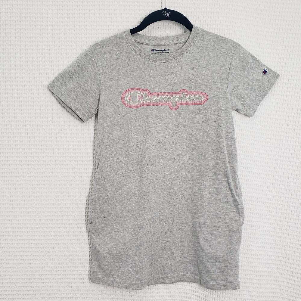 Champion T-Shirt Dress Girls Small Gray Athletic Casual Short Sleeve Crew Neck